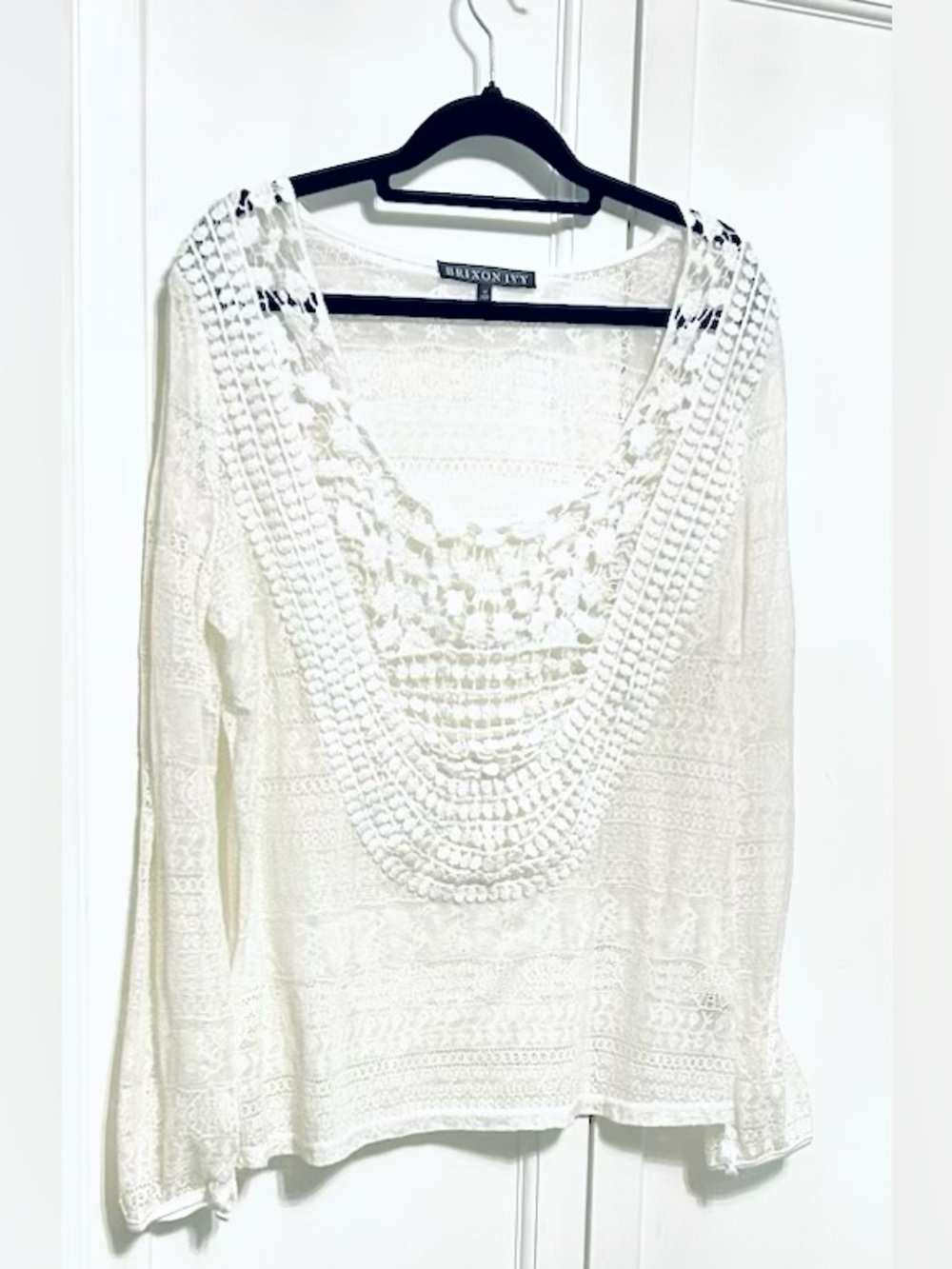 Brixton Ivy Blouse - White/Cream Crochet Lace Sheer Top -Women Size Medium